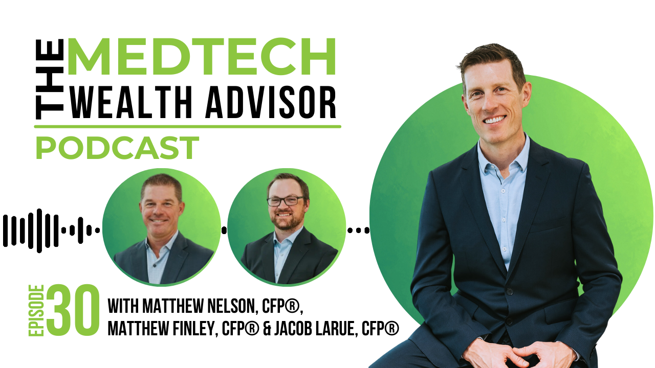 The MedTech Wealth Advisor Podcast Graphic with Matt Nelson, Matthew Finley, and Jacob LaRue for Episode 30: 2024 Year in Review: Client Successes, & 2025 Market Insights