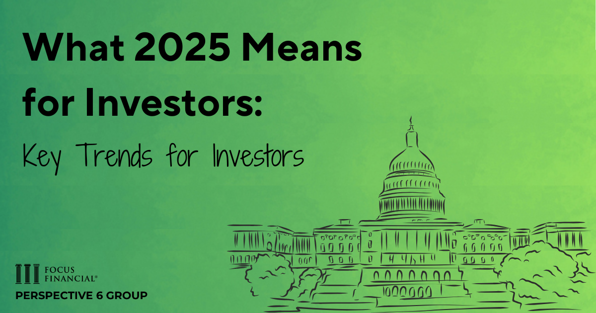 Blog graphic with green gradient background and a line drawing of the White House in the right hand corner. Text says "What 2025 Means for Investors: Key Trends for Investors".